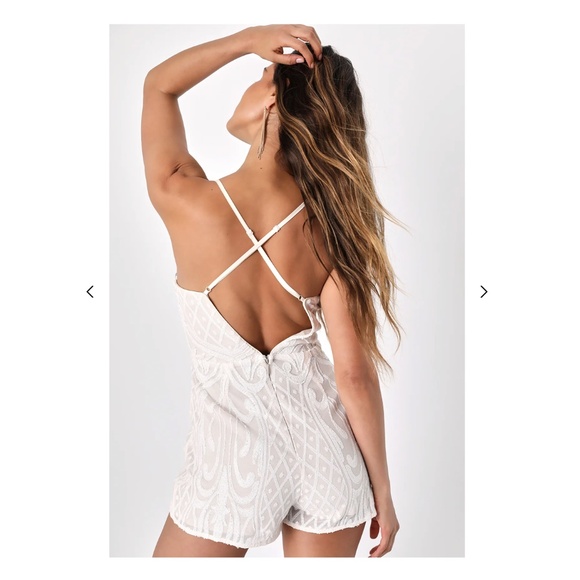 Lulu's Catch a Spark White and Beige Sequin Romper - Picture 4 of 8